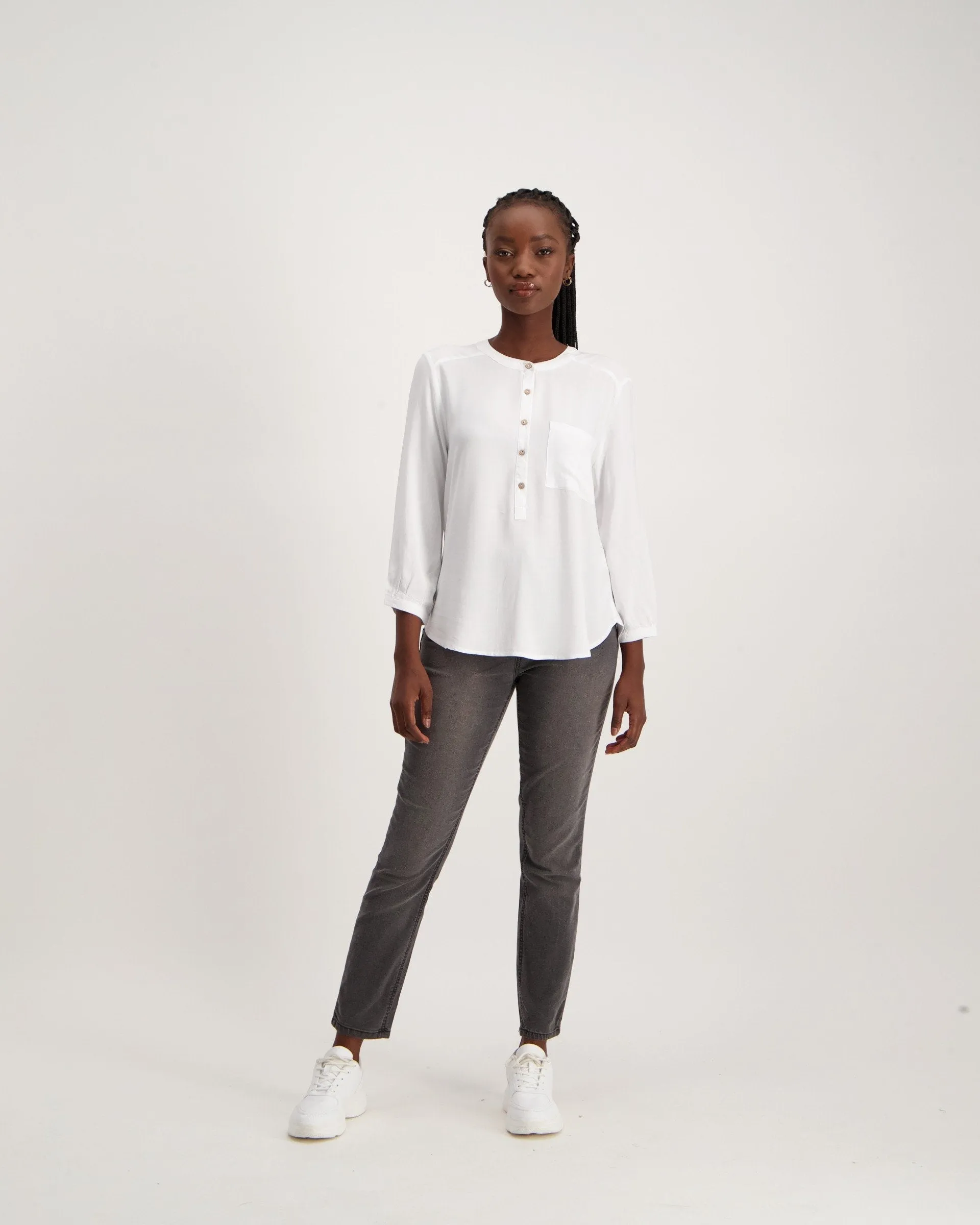 Ladies Henley Blouse - White