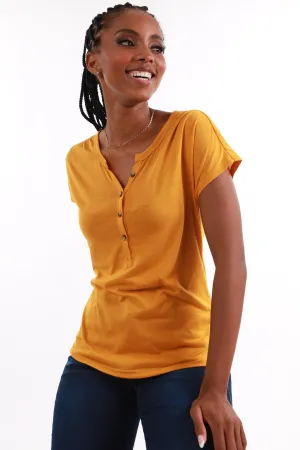 Ladies Henley Tee - Gold