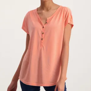 Ladies Henley Tee - Pink