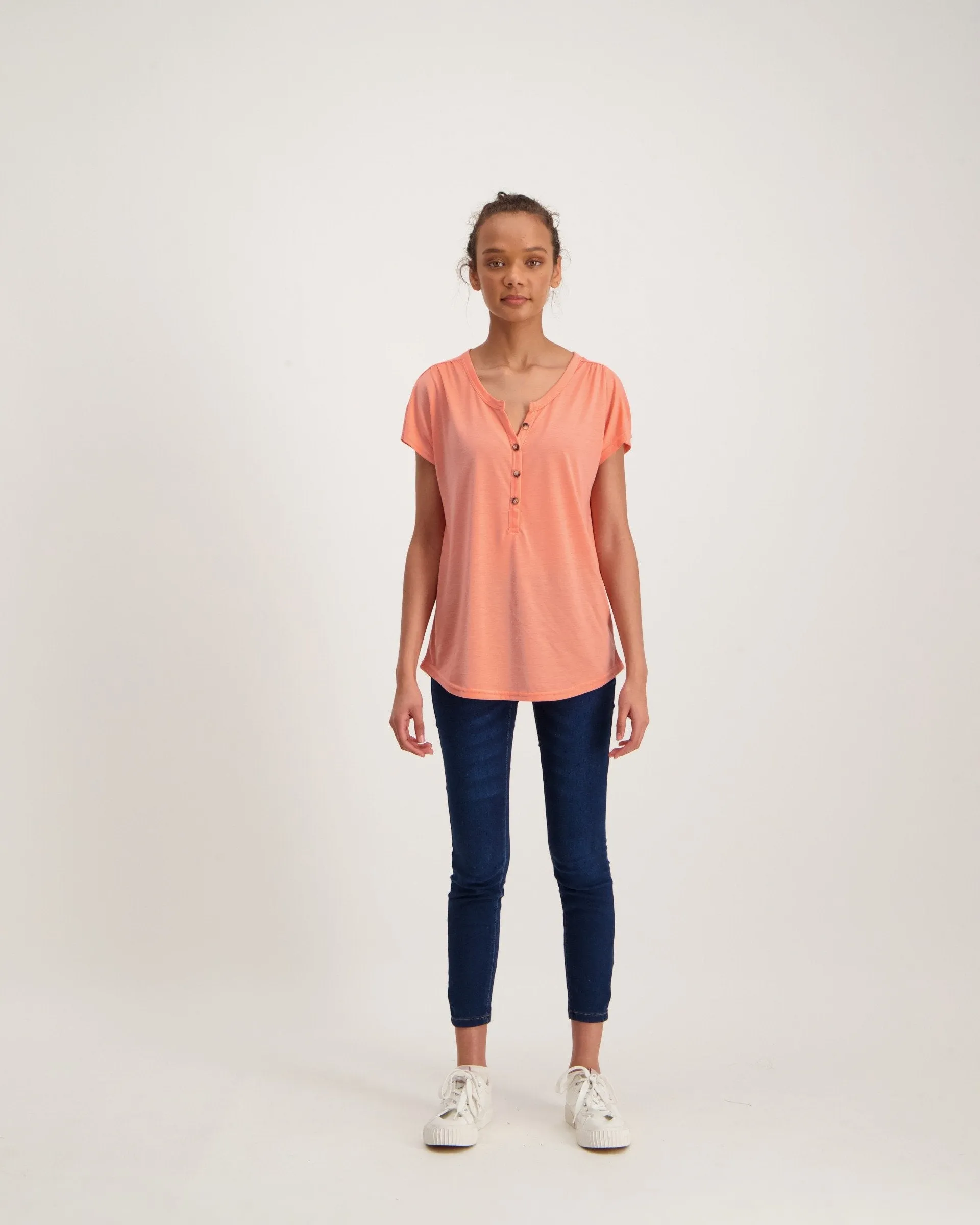 Ladies Henley Tee - Pink