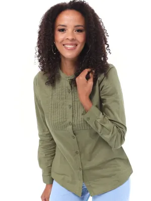 Ladies Khaki Henley High Low Shirt - Dark Green