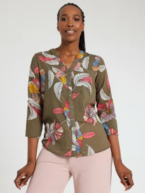 Ladies Printed Georgette Henley Top