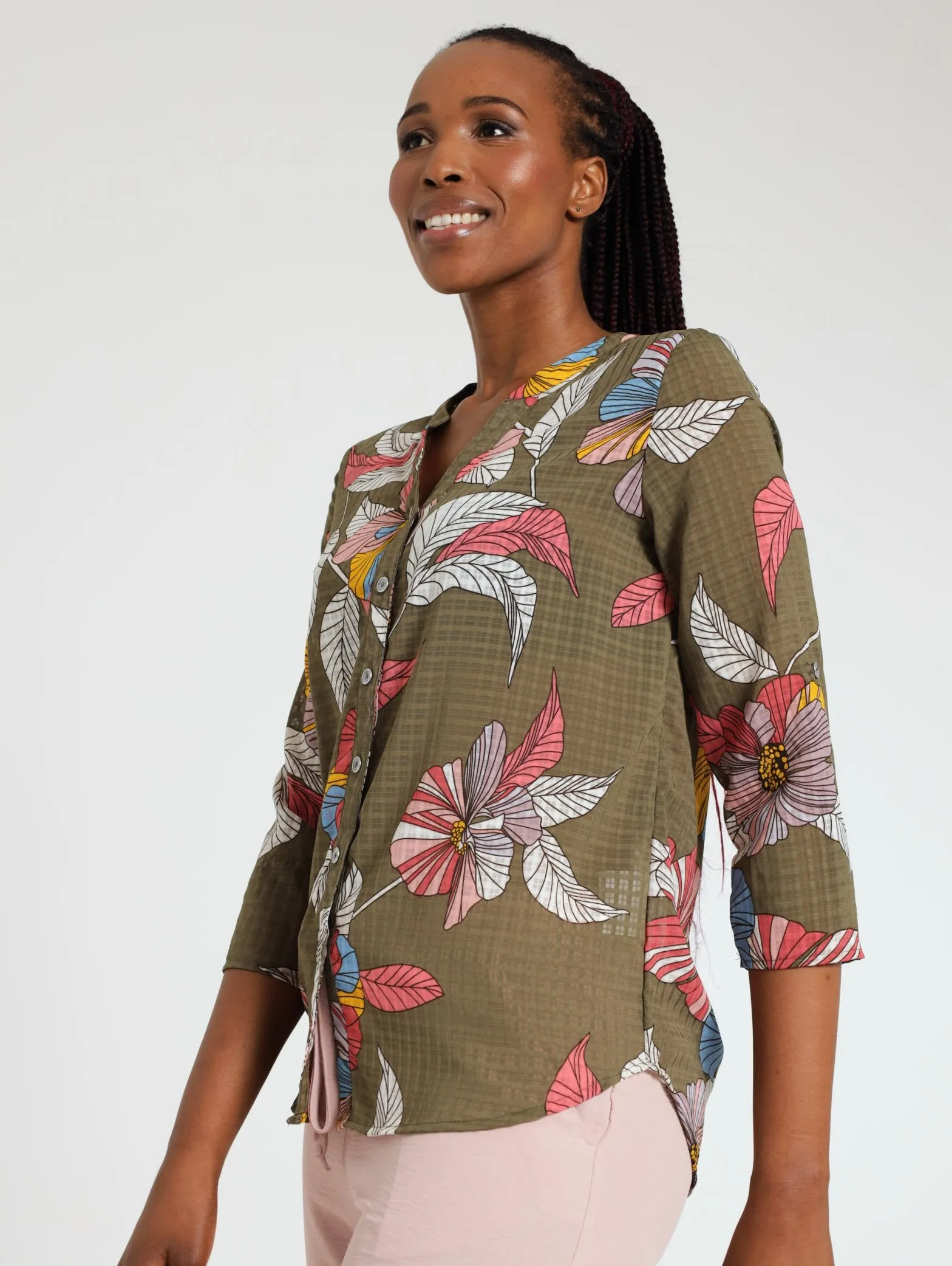Ladies Printed Georgette Henley Top
