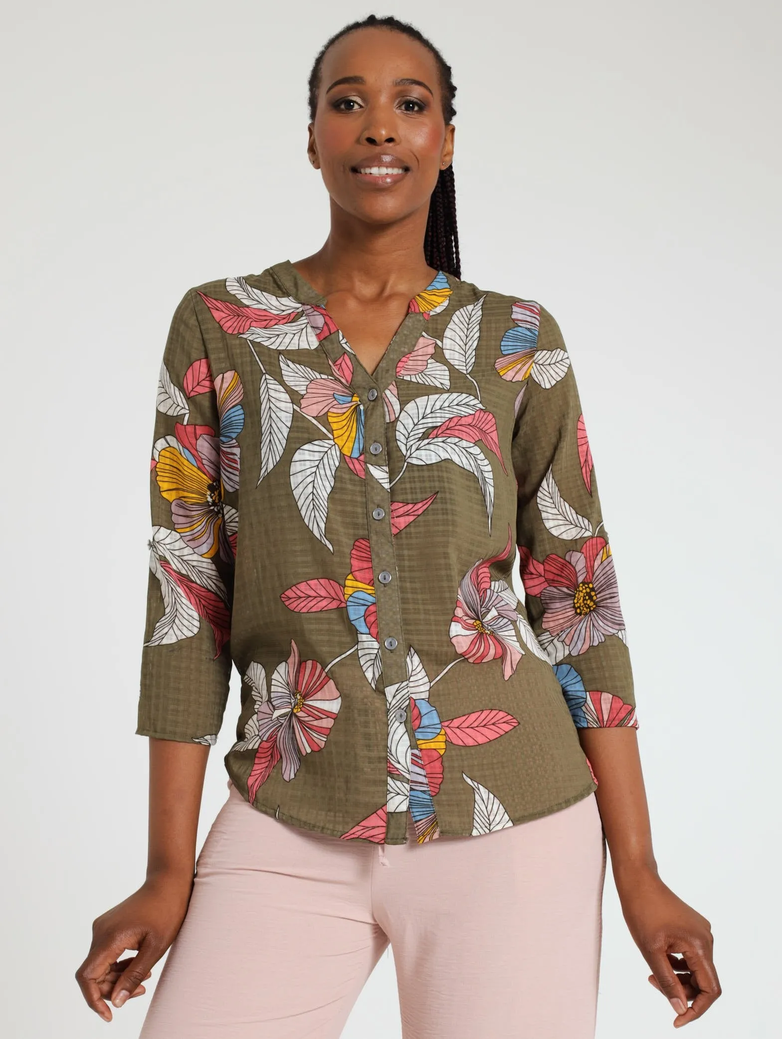 Ladies Printed Georgette Henley Top