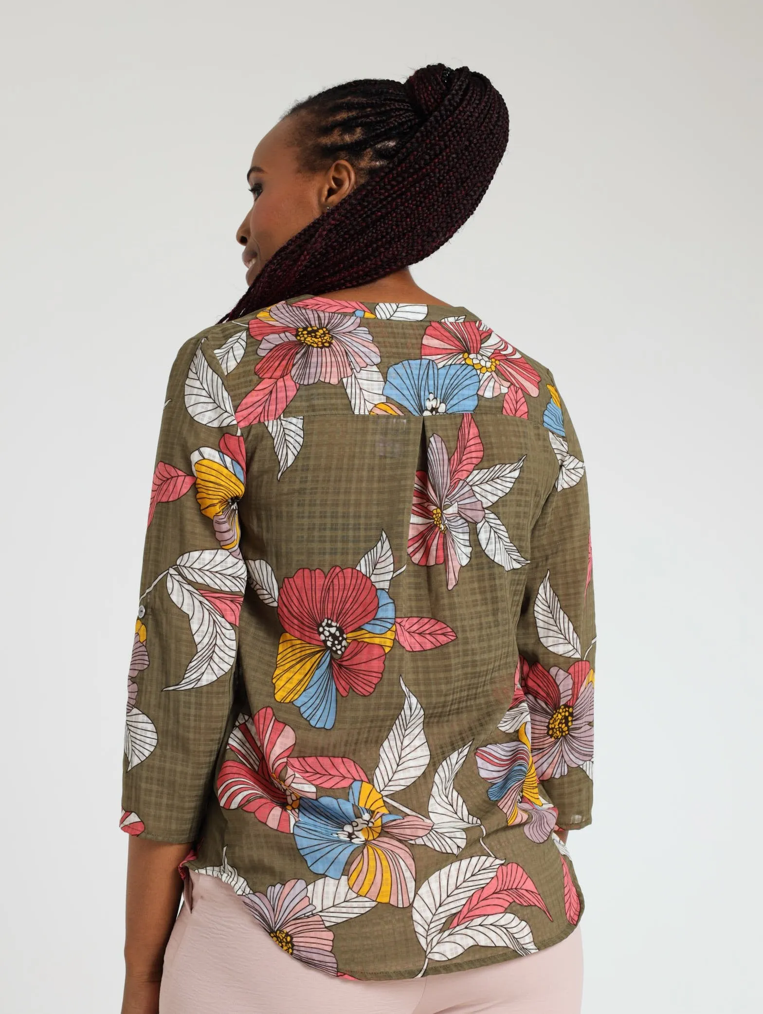 Ladies Printed Georgette Henley Top
