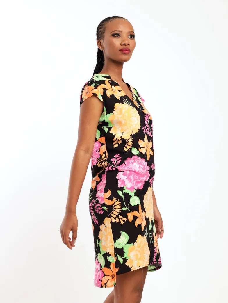 Ladies Sleeveless Woven Mandiran Colour Shift Dress - Black/Orange