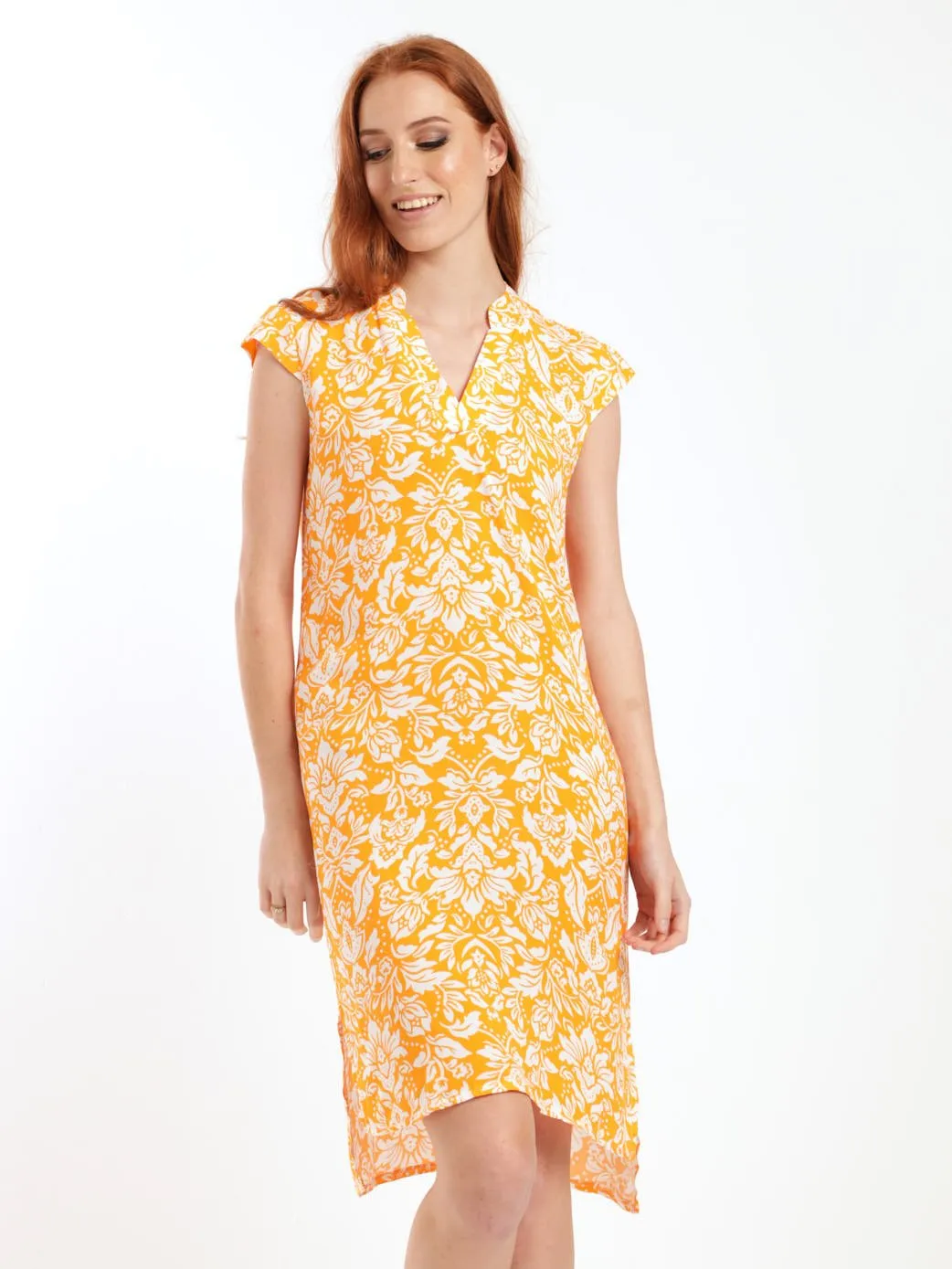 Ladies Sleeveless Woven Mandiran Colour Shift Dress - Orange