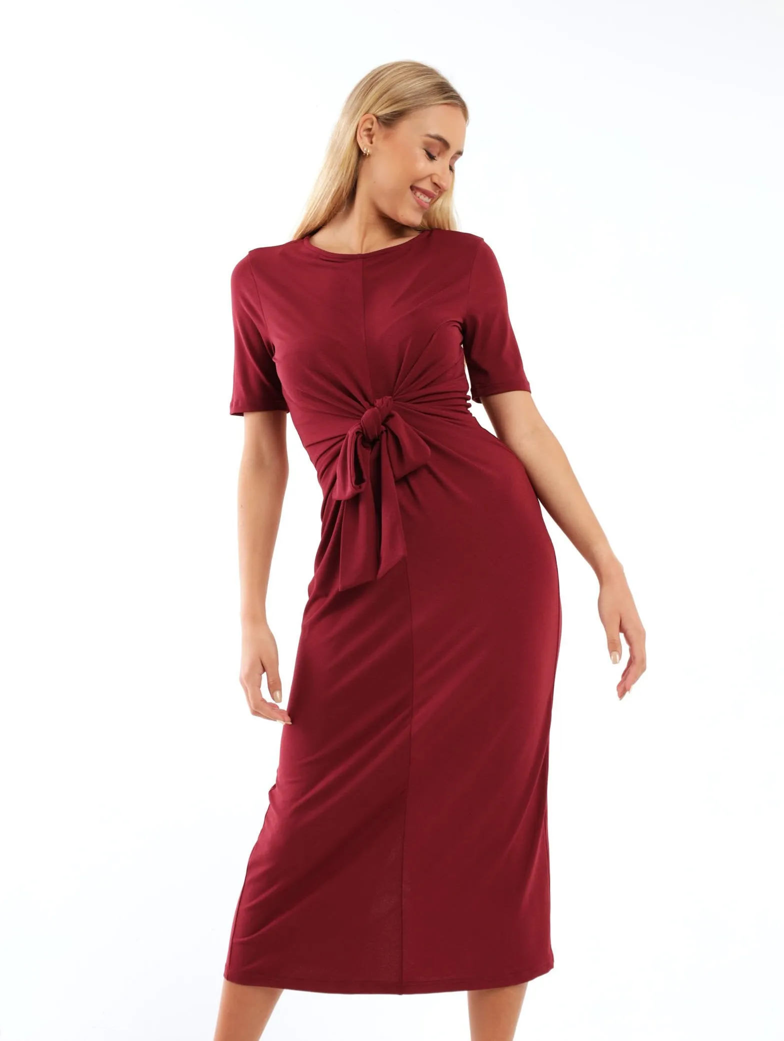 Ladies Tie Front Shift Maxi Dress - Purple