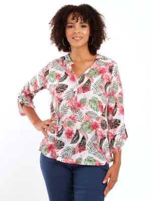 Ladies Tropical Burnout Henley Top