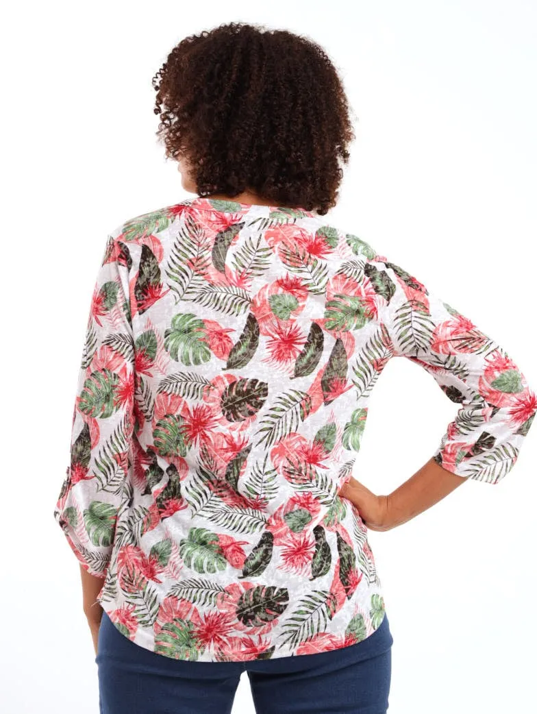 Ladies Tropical Burnout Henley Top