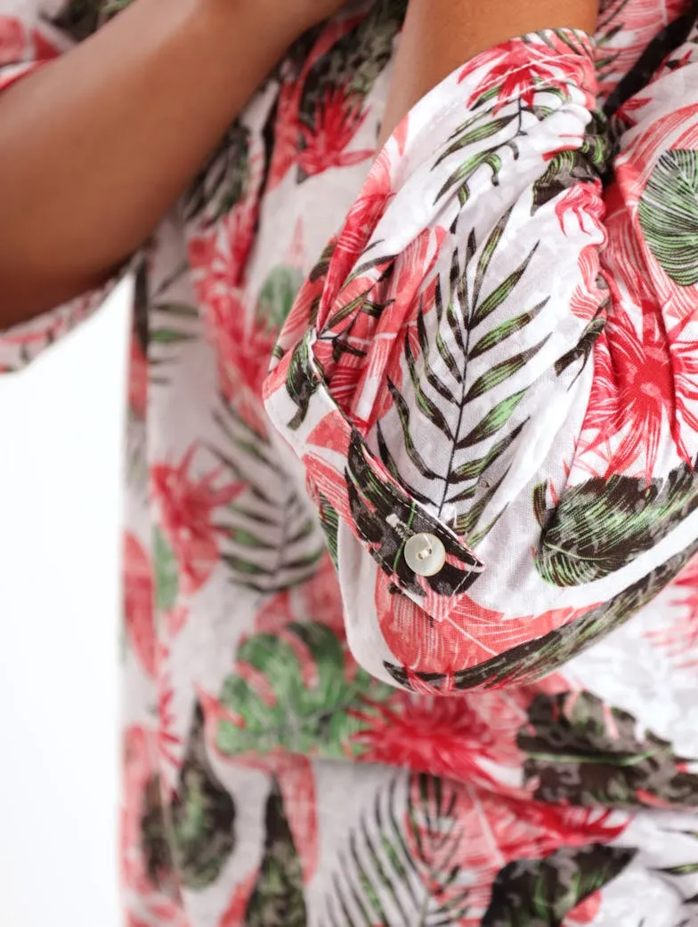 Ladies Tropical Burnout Henley Top