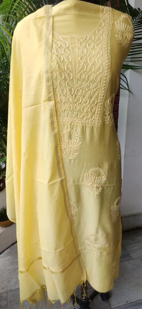 Lemon Yellow Pure Chanderi Chikankari Salwar Suit
