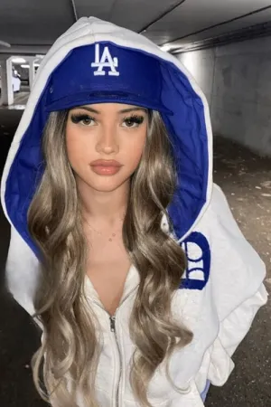Letter embroidery Oversized Zip Up Comfy Off White Hoodie