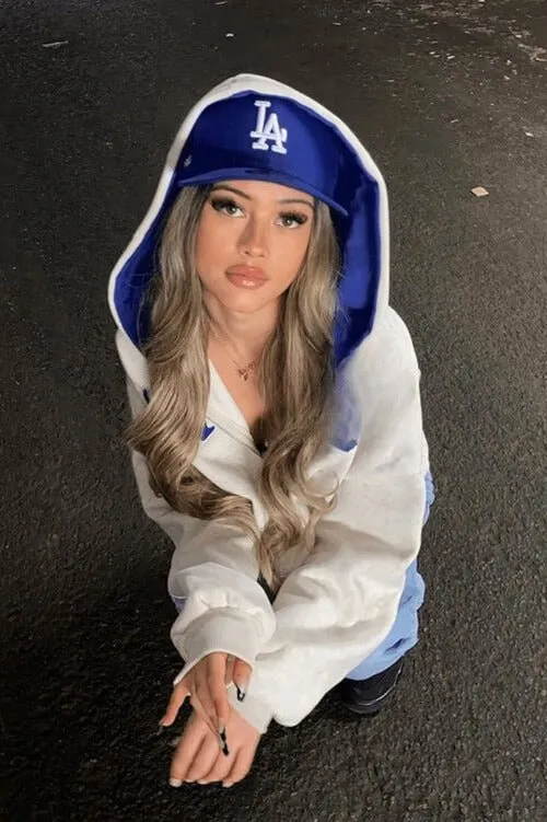 Letter embroidery Oversized Zip Up Comfy Off White Hoodie