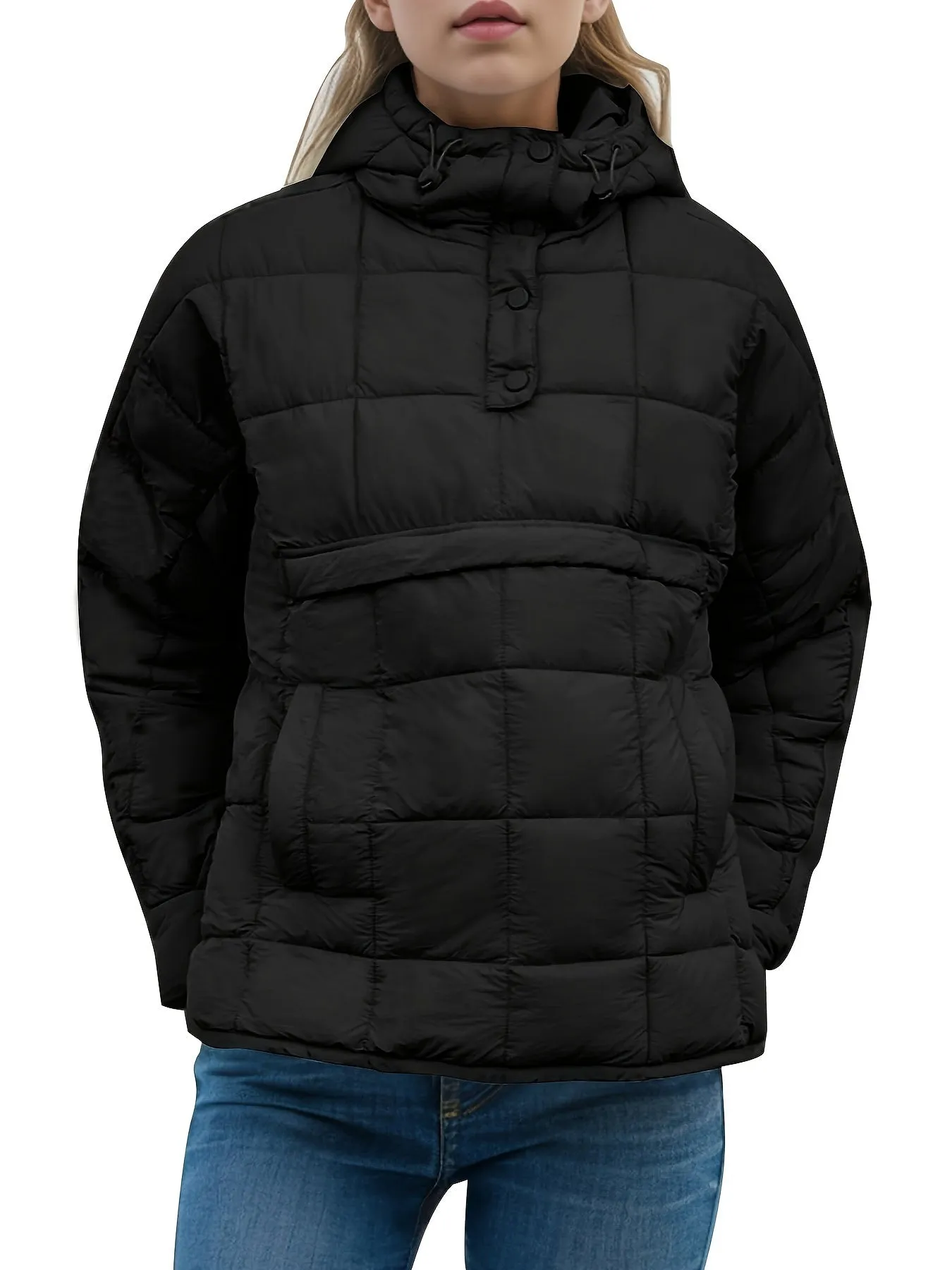 Lightweight Oversized Packable Quilted Puffer Pullover Hoodie