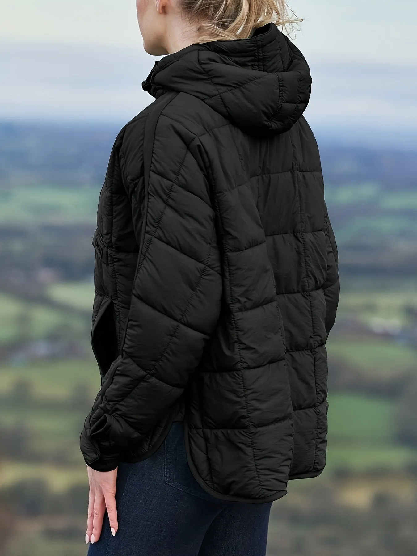 Lightweight Oversized Packable Quilted Puffer Pullover Hoodie