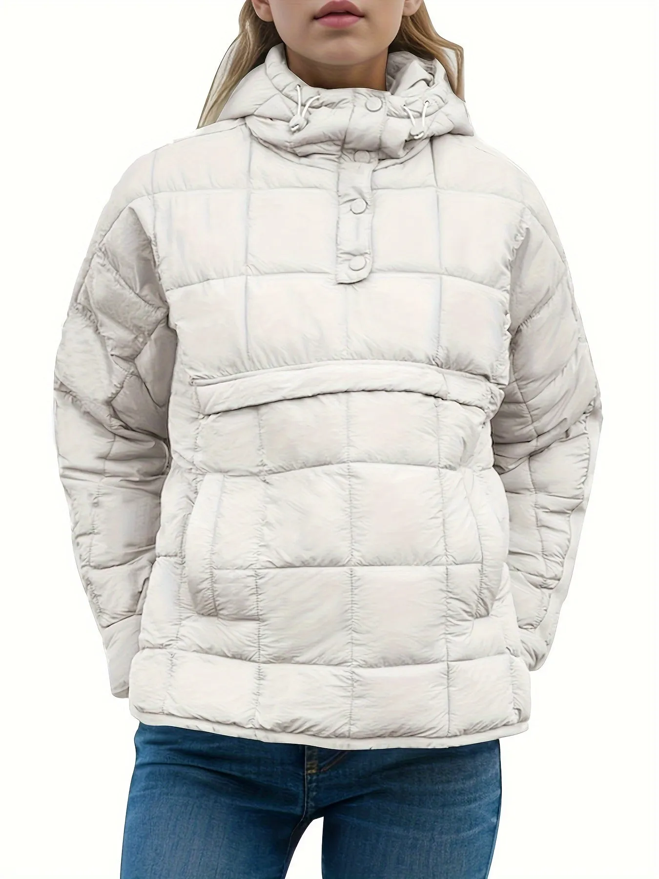 Lightweight Oversized Packable Quilted Puffer Pullover Hoodie