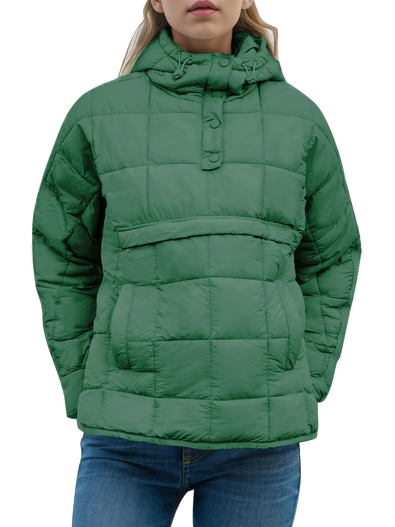 Lightweight Oversized Packable Quilted Puffer Pullover Hoodie