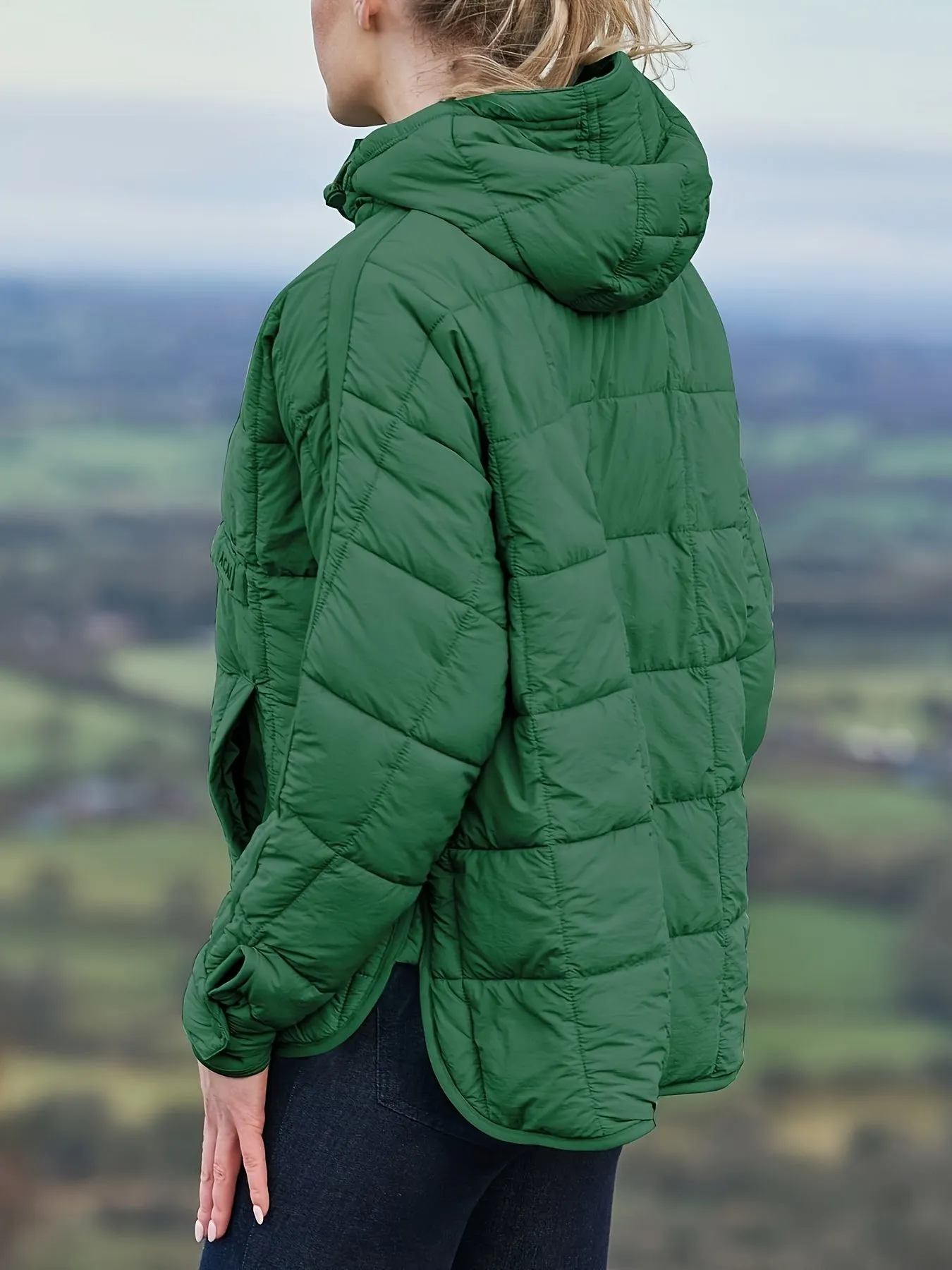 Lightweight Oversized Packable Quilted Puffer Pullover Hoodie