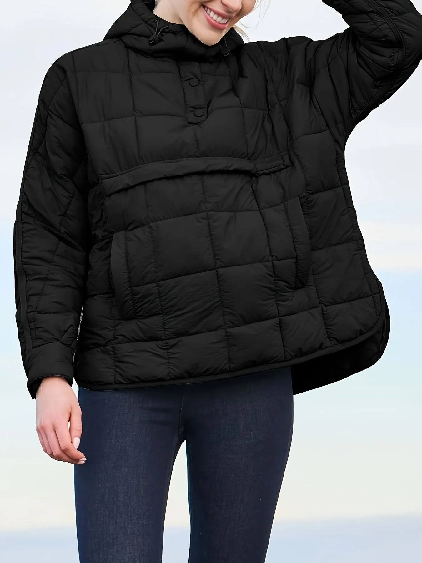 Lightweight Oversized Packable Quilted Puffer Pullover Hoodie