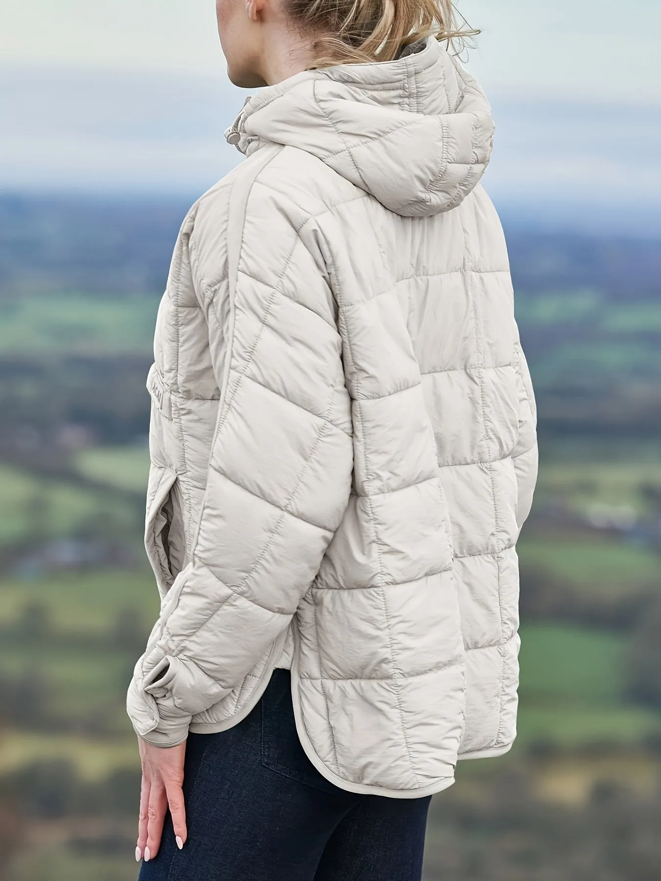Lightweight Oversized Packable Quilted Puffer Pullover Hoodie
