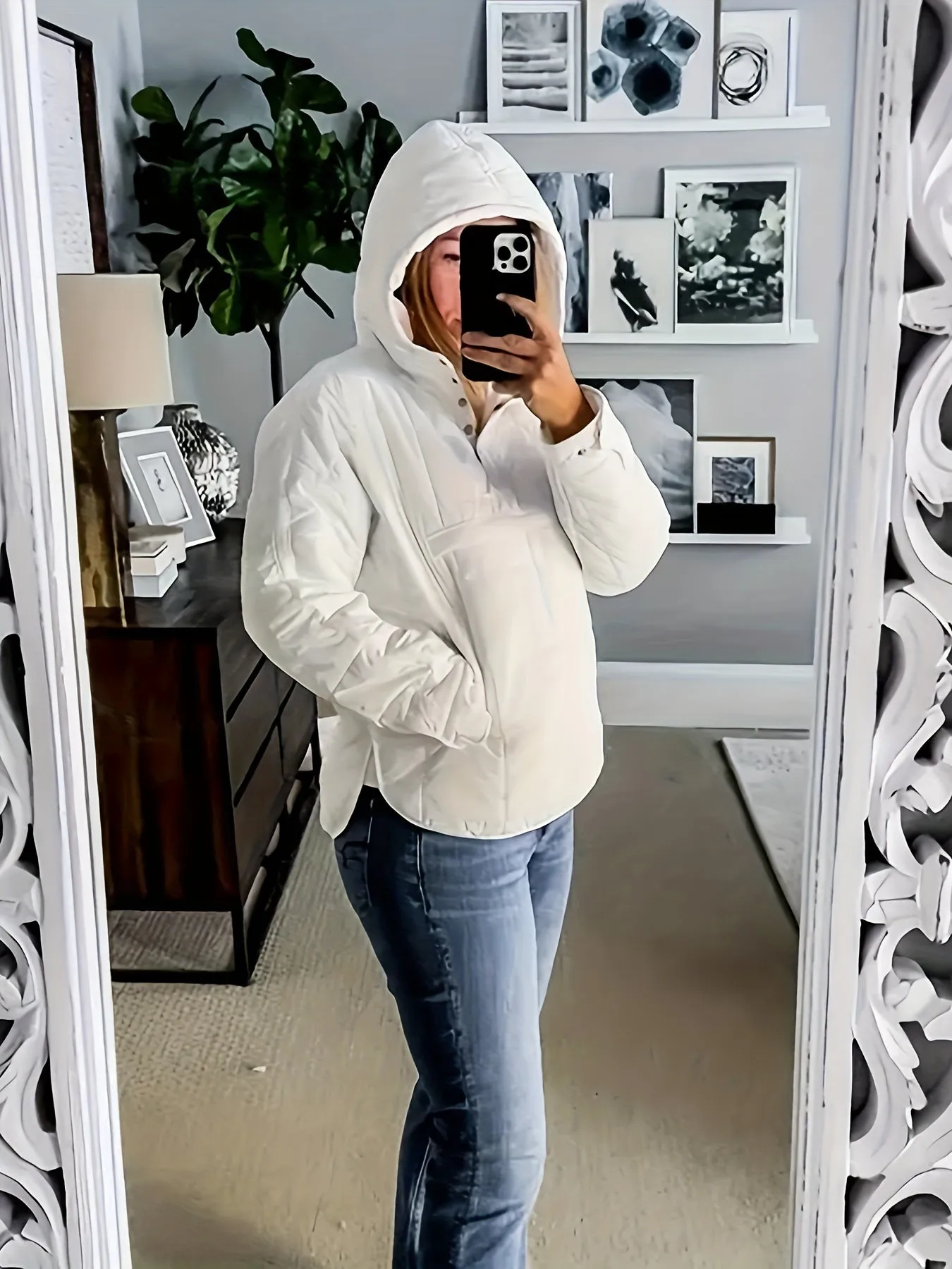 Lightweight Oversized Packable Quilted Puffer Pullover Hoodie
