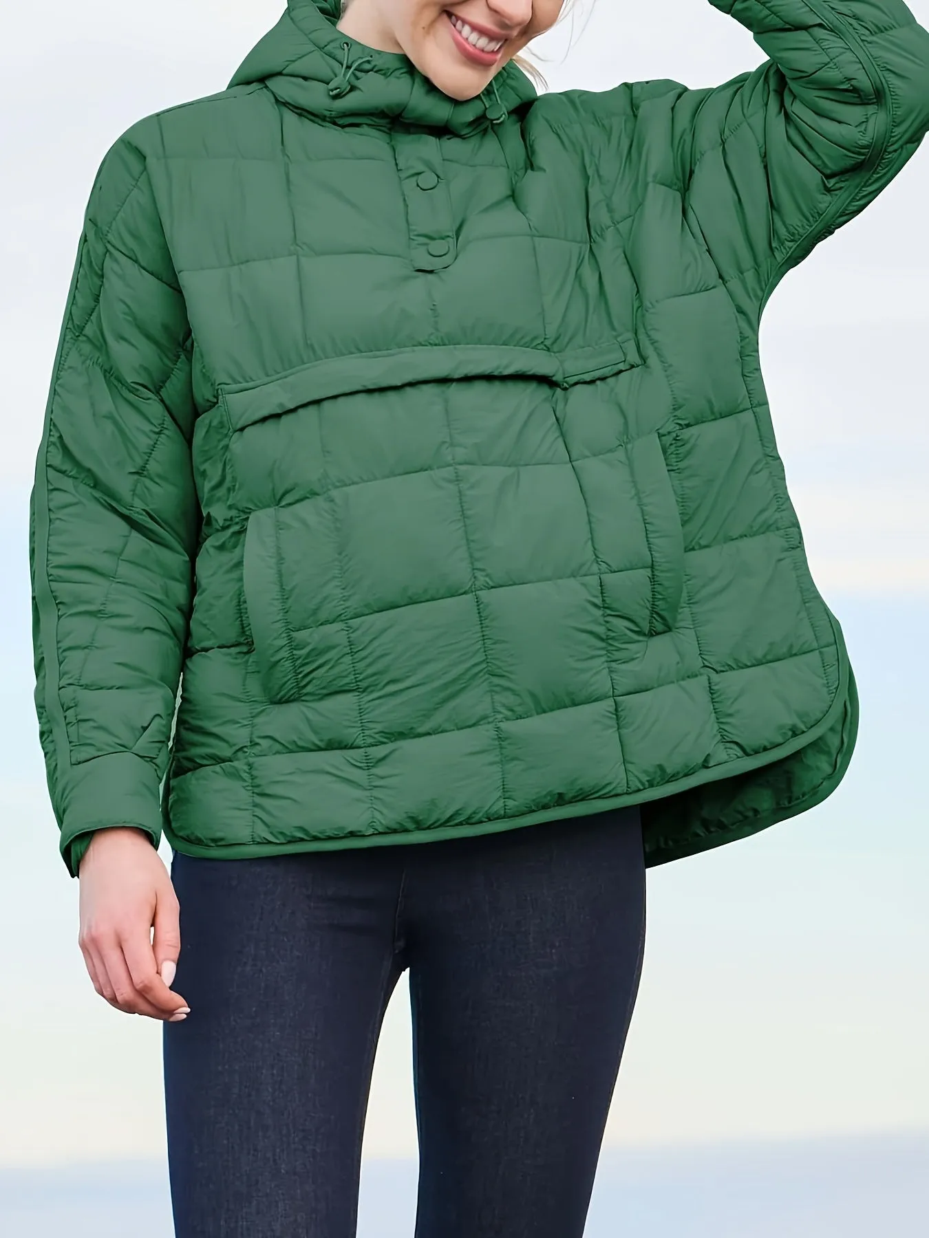 Lightweight Oversized Packable Quilted Puffer Pullover Hoodie