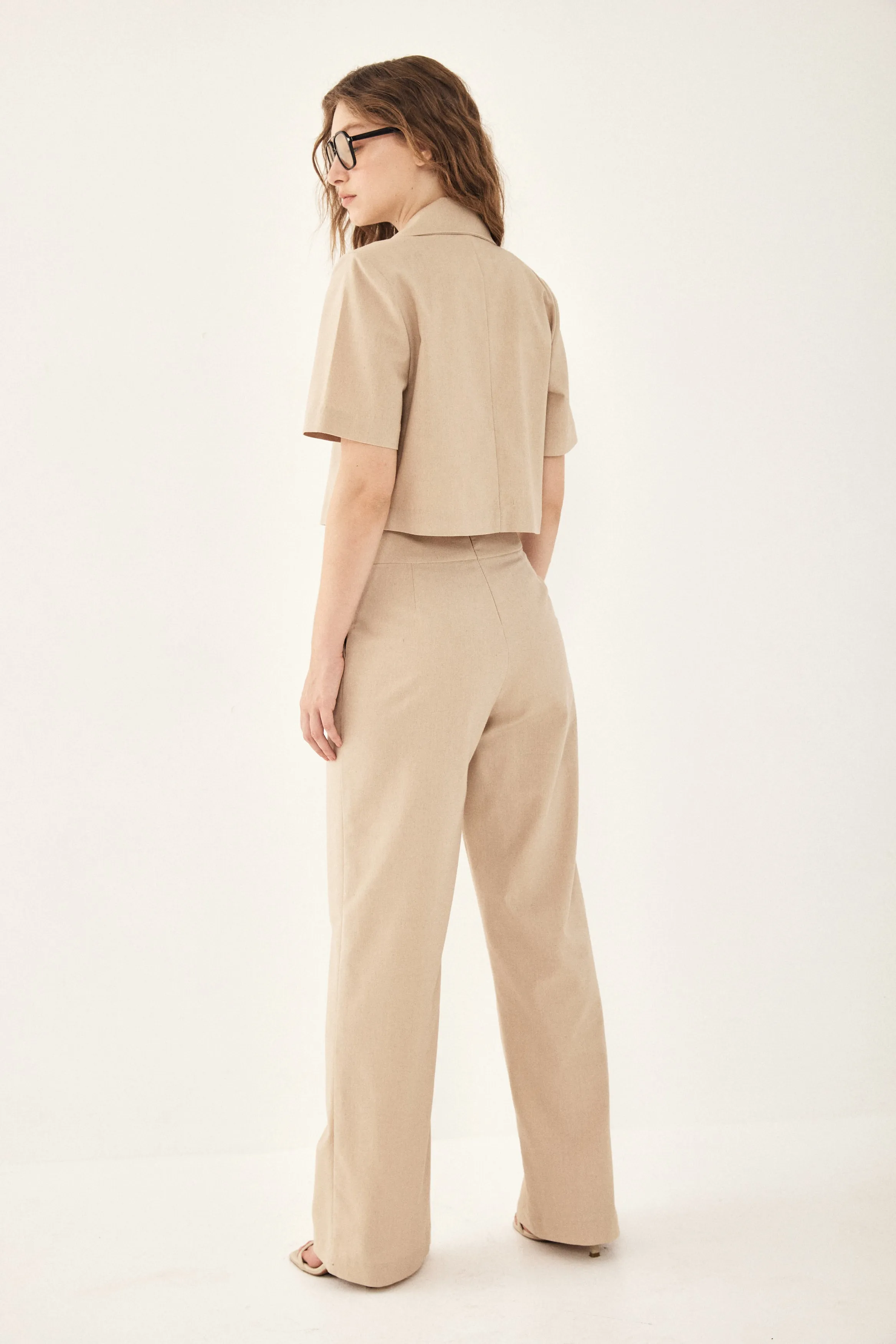 Linen suit with short jacket and muslin - Stone