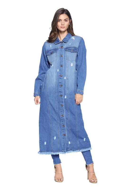 Long Denim Distressed Jacket