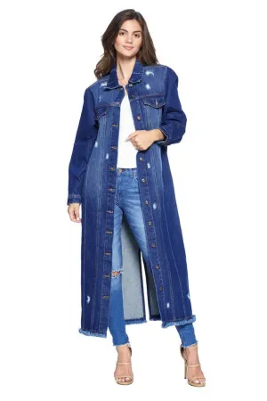 Long Denim Distressed Jacket