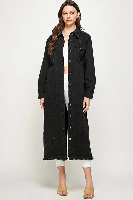 Long Denim Distressed Jacket