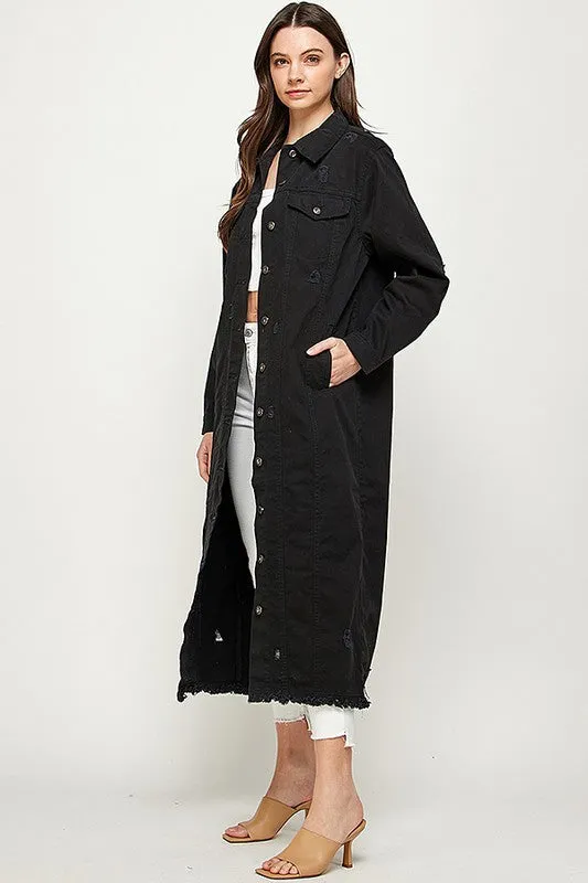 Long Denim Distressed Jacket