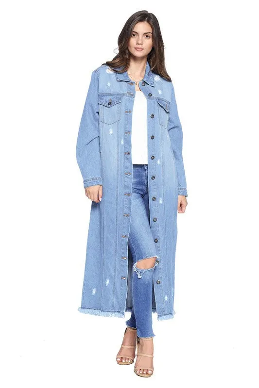 Long Denim Distressed Jacket