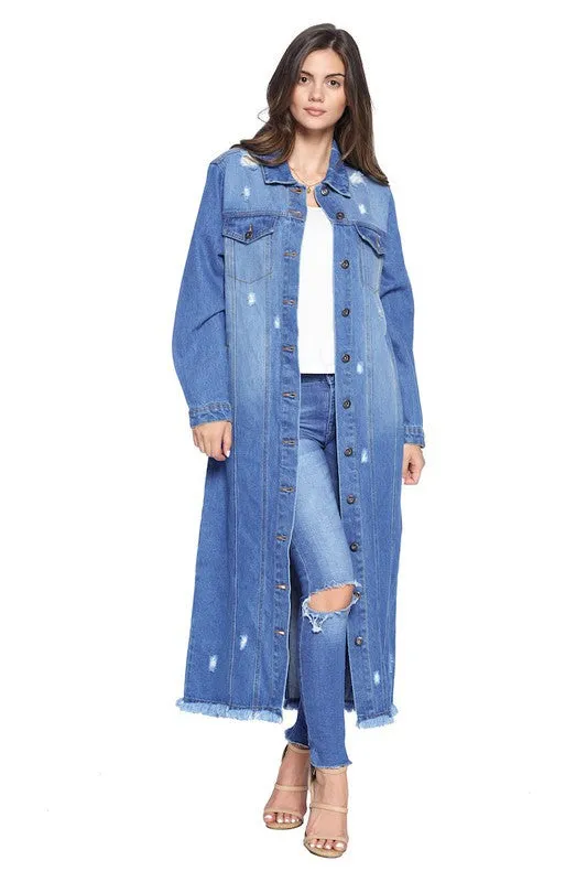 Long Denim Distressed Jacket