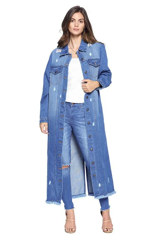 Long Denim Distressed Jacket
