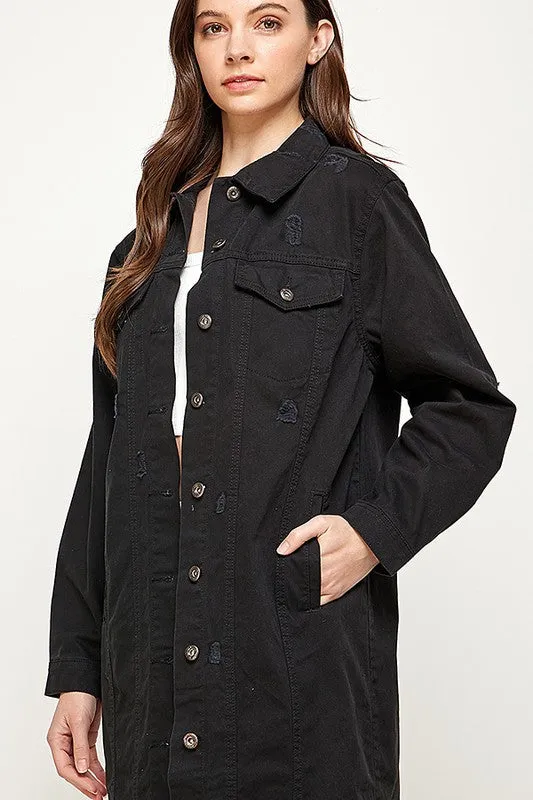 Long Denim Distressed Jacket