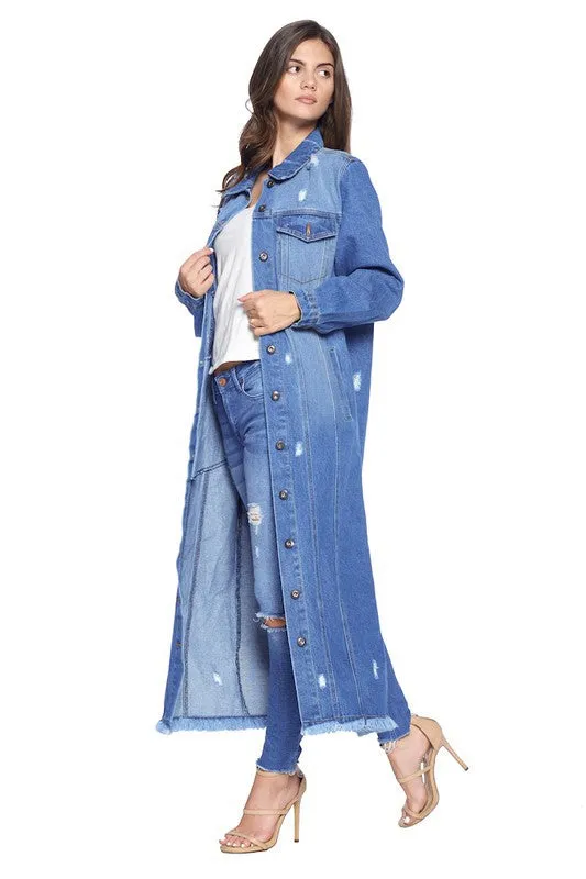 Long Denim Distressed Jacket