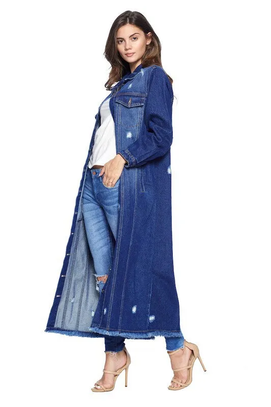 Long Denim Distressed Jacket