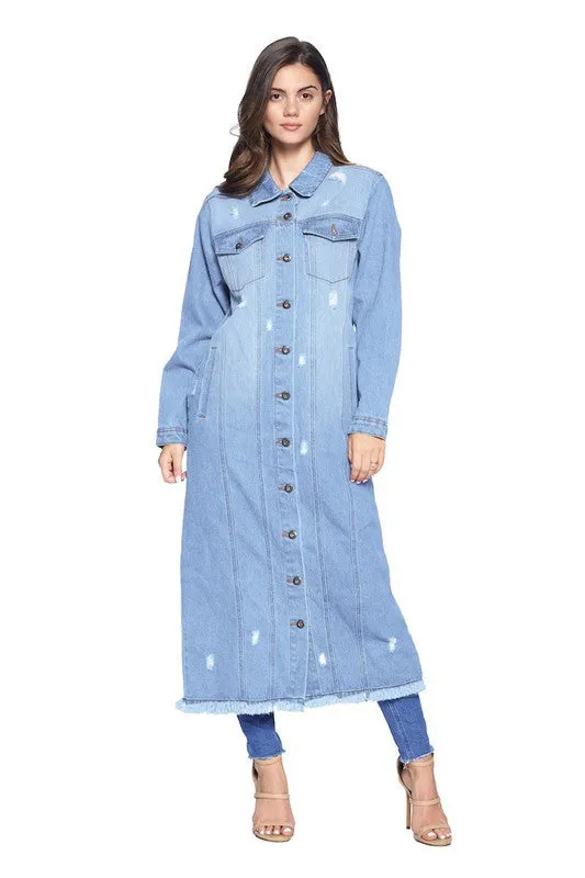 Long Denim Distressed Jacket