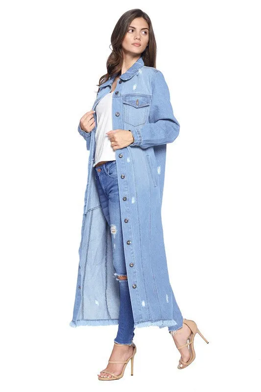 Long Denim Distressed Jacket