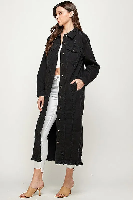 Long Denim Distressed Jacket