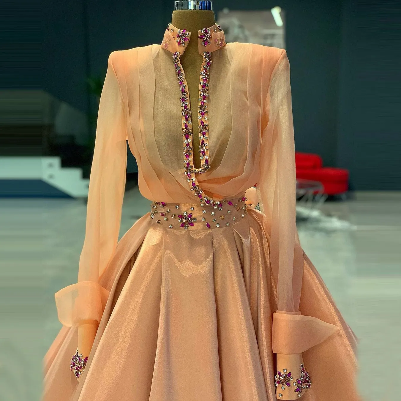 Luxury Pink Ball Gown Evening Dress