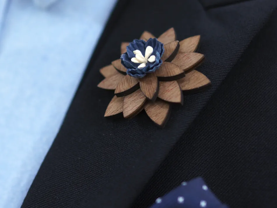 Mahoosive Wooden Flower Lapel Pin