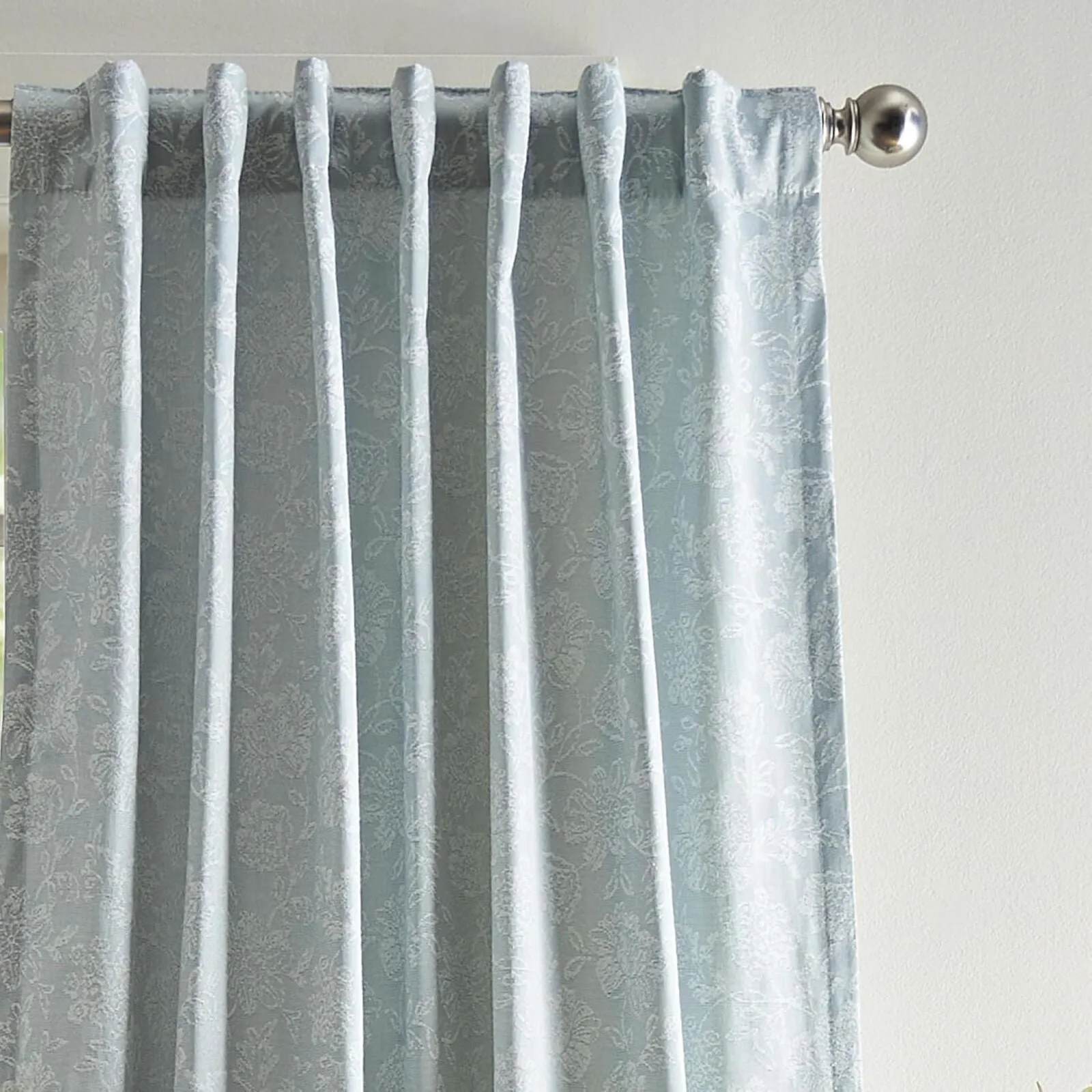 Martha Stewart Floral Room Window Panel Curtains Set of 2 Light Blue 50" x 84"