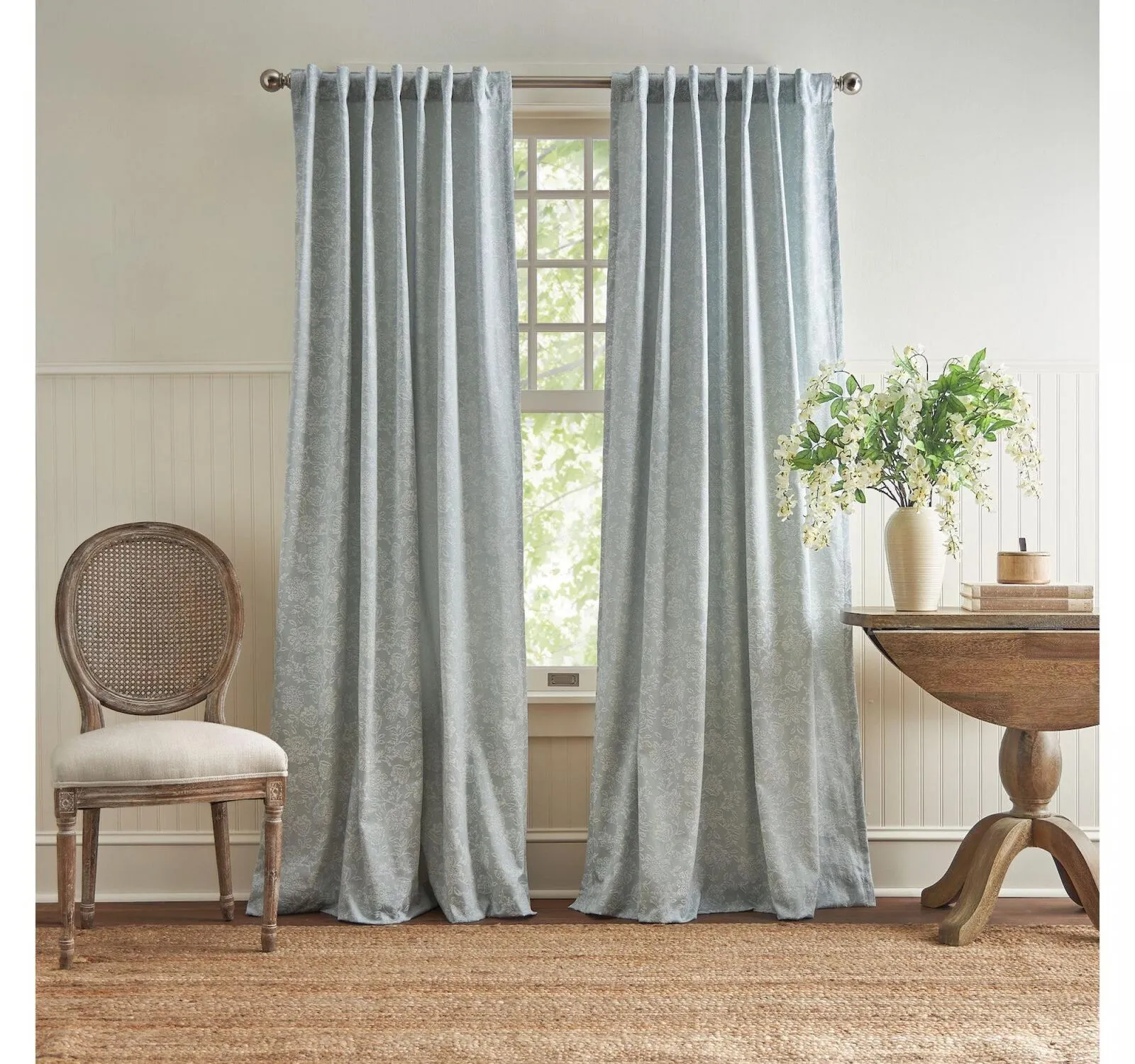 Martha Stewart Floral Room Window Panel Curtains Set of 2 Light Blue 50" x 84"