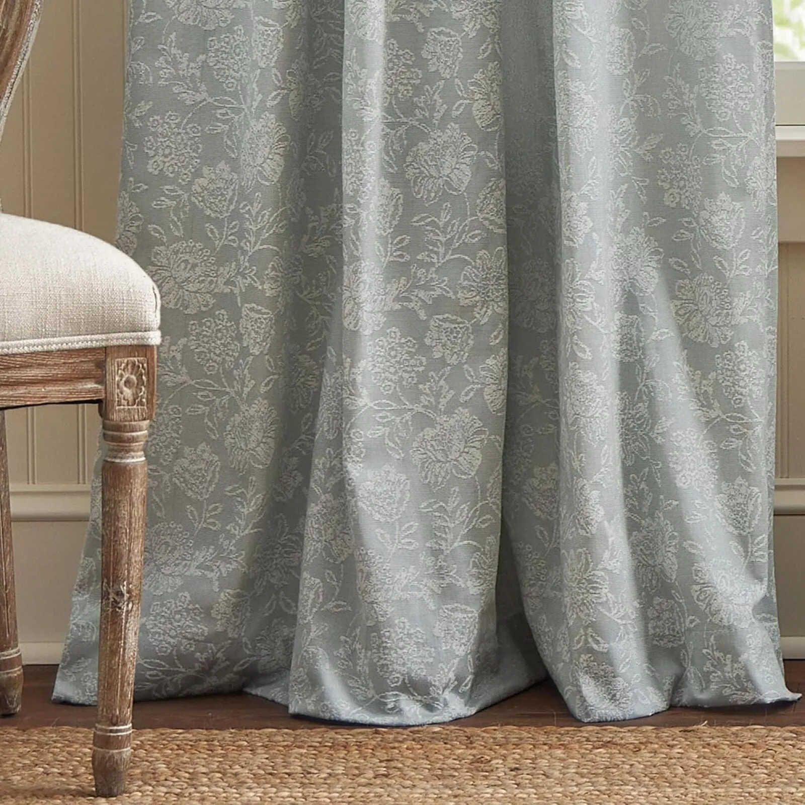Martha Stewart Floral Room Window Panel Curtains Set of 2 Light Blue 50" x 84"