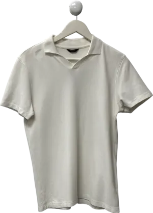 massino dutti White Cotton Blend Knit Polo Shirt UK S