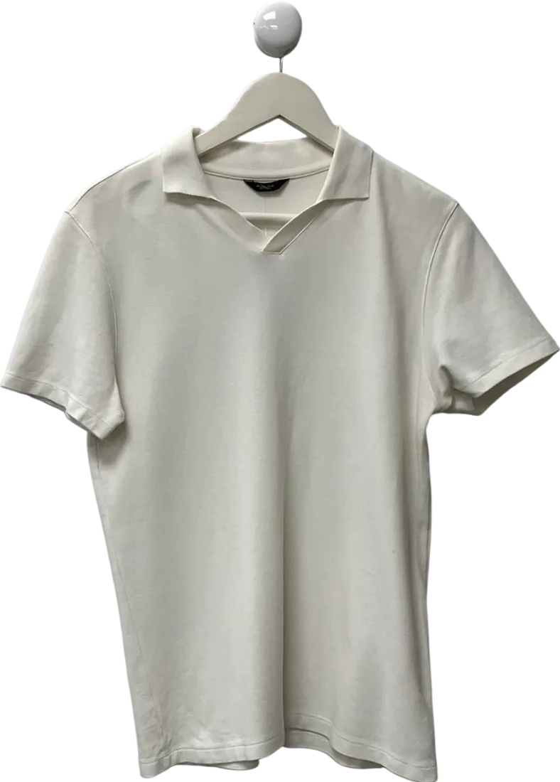 massino dutti White Cotton Blend Knit Polo Shirt UK S