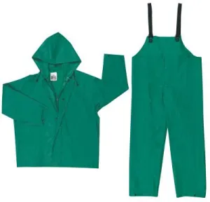 MCR Safety Two-Piece Rain Suit, Jacket w/Hood, Bib Pants, 0.42 mm PVC/Poly, Green, 2X-Large, 3882X2