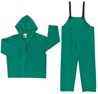 MCR Safety Two-Piece Rain Suit, Jacket w/Hood, Bib Pants, 0.42 mm PVC/Poly, Green, 2X-Large, 3882X2